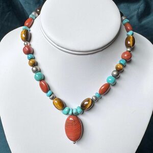 Vintage Carnelian Gemstone Necklace by Carolyn Pollack Sterling Silver Southwest